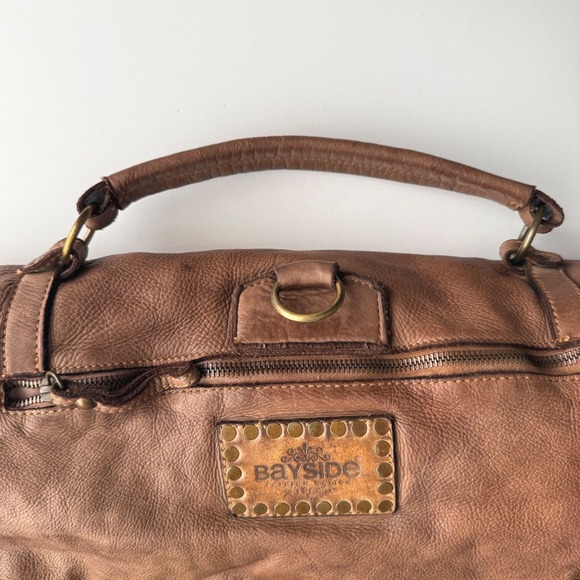Bayside Italian Leather Large Soft Brown Leather Turnlock Cotton Lined Backpack‎ main image 9